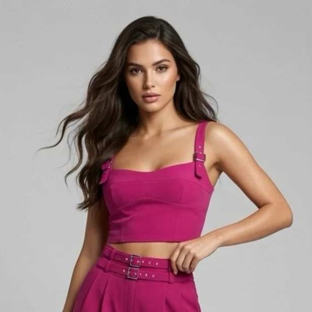 Amanda Uprichard Blythe Bustier Crop Top Hot Pink Buckle Strap L NWOT